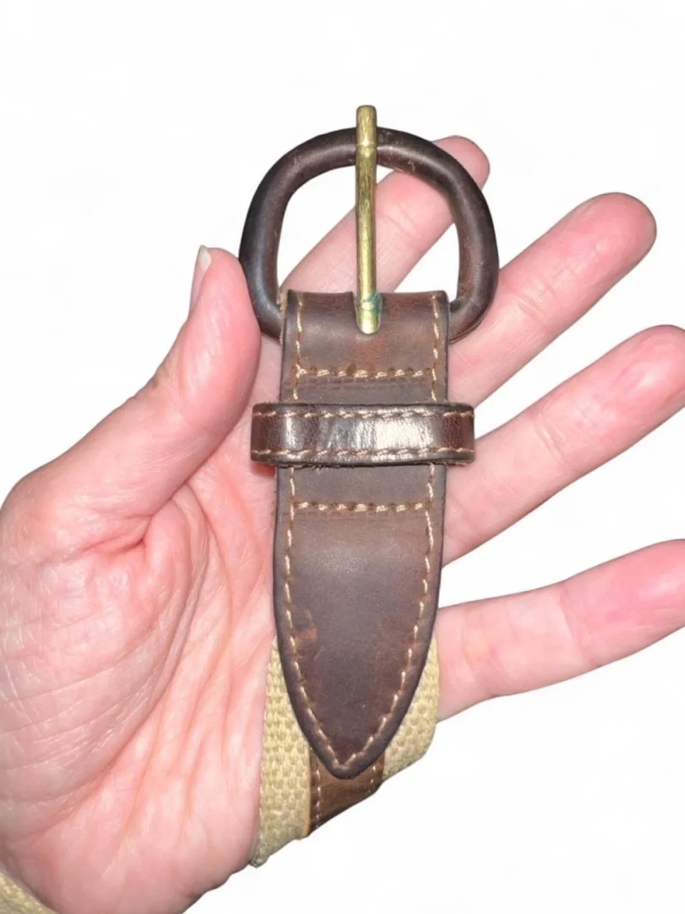Unisex Canvas and Leather Belt - Brown and Beige